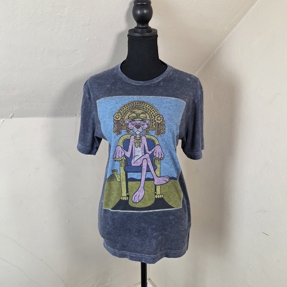 Pink Panther King Graphic T-Shirt Acid Wash Gray Vintage‎ Style Women's Small